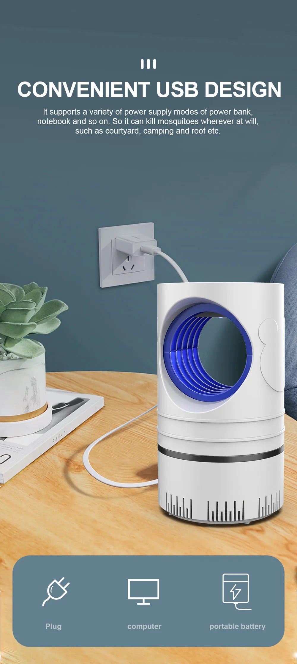 Armadilha Elétrica para Mosquitos e Insetos com Luz LED – USB