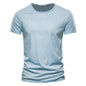 AIOPESON100% Cotton Men T-shirt V-neck Fashion Design Slim Fit Soild T-shirts Male Tops Tees Short Sleeve T Shirt O-neck For Men