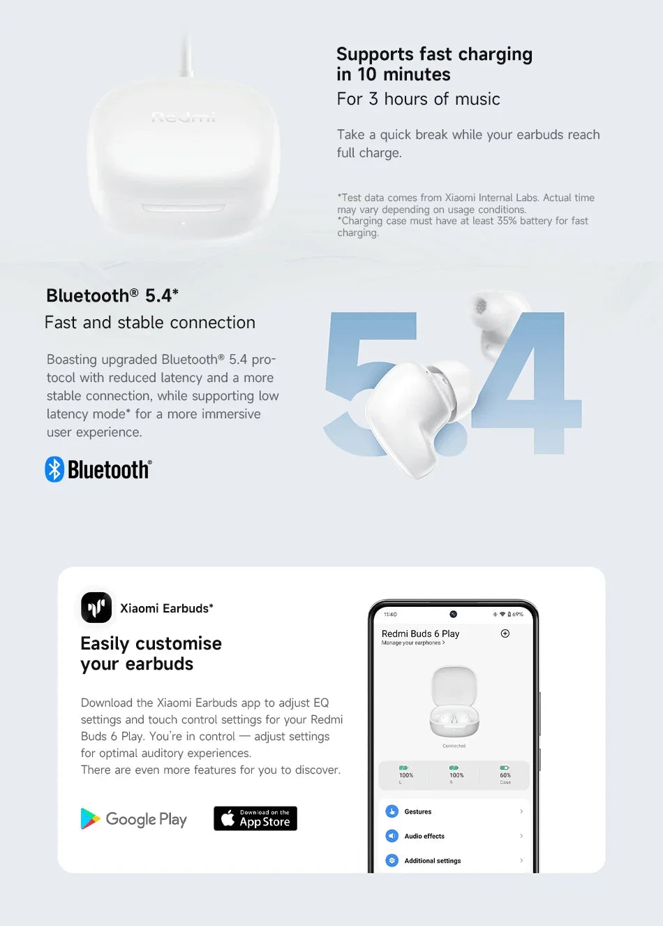 Auriculares Xiaomi Redmi Buds 6 Play – Cancelamento de Ruído IA, 36h Bateria