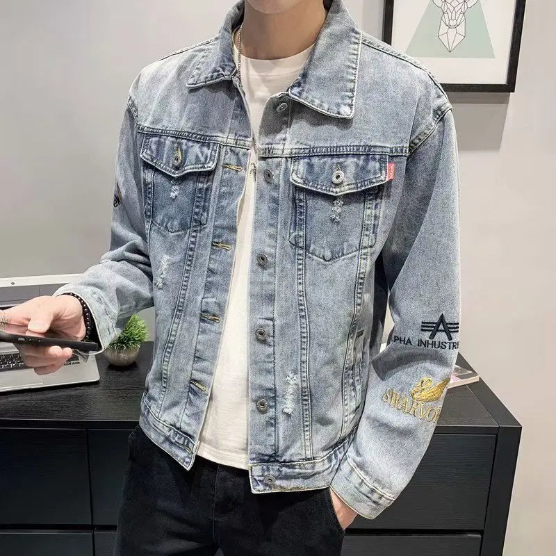New Men's Short Denim Jacket Casual Style Ripped Jeans Cotton Material Spring Autumn Wear Resistant And Comfortable Fit
