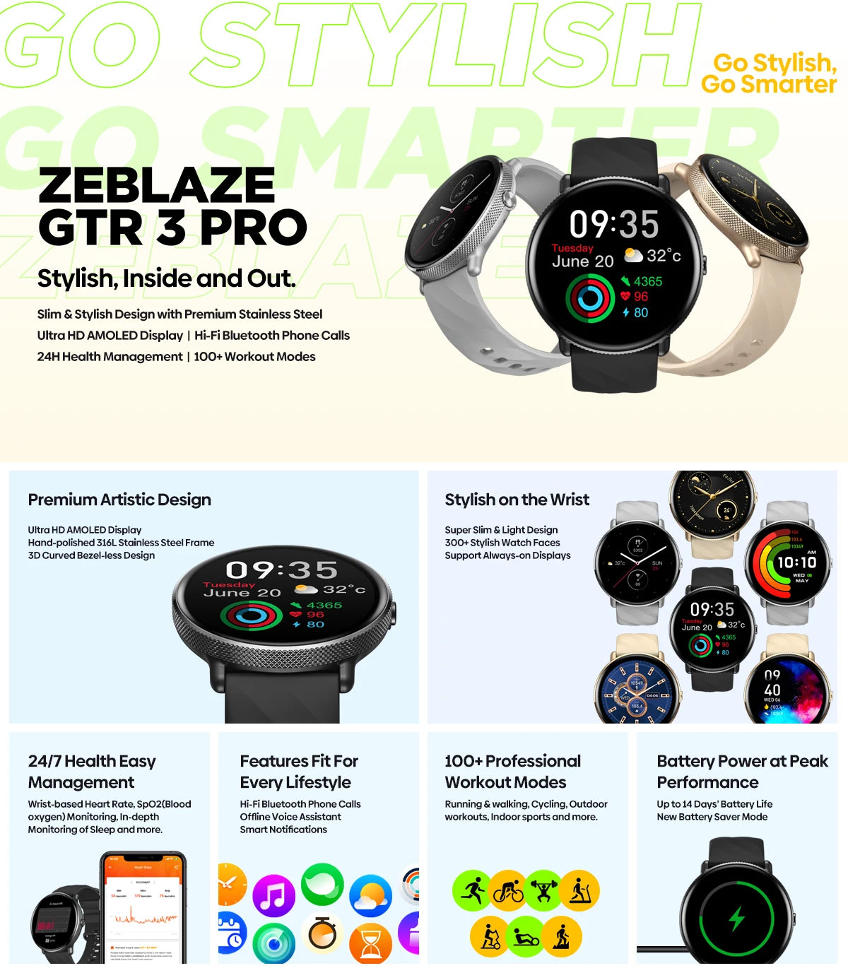 Smartwatch Zeblaze GTR 3 Pro – Chamadas, AMOLED 1.43", Aço 316L, Fitness