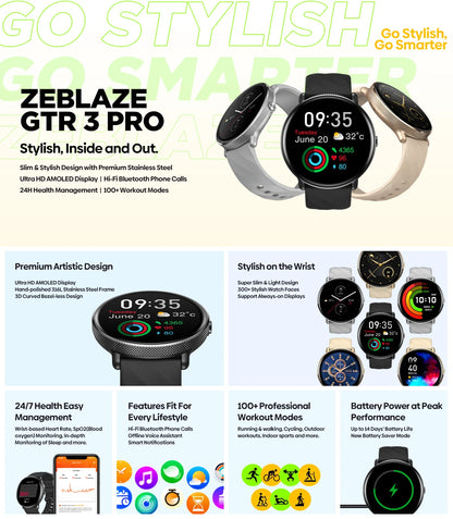 Smartwatch Zeblaze GTR 3 Pro – Chamadas, AMOLED 1.43", Aço 316L, Fitness