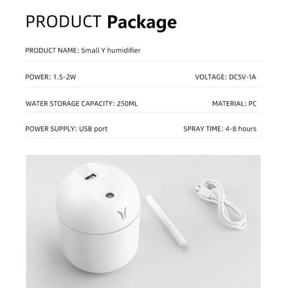 Humidificador Mini USB 250ml com Difusor de Aromas e Luz LED Colorida