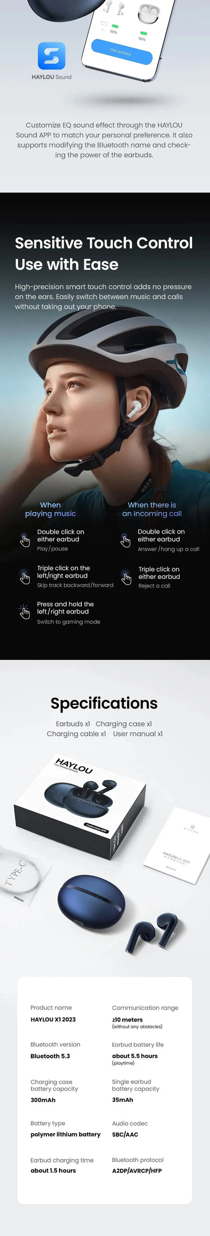 Auriculares HAYLOU X1 Gaming Sem Fios – Bluetooth 5.3, IPX4, Bateria Longa Duração