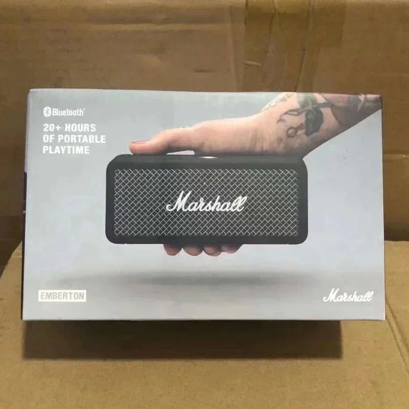 Coluna Marshall Bluetooth 5.0 Original – IPX4, Graves Profundos, Exterior
