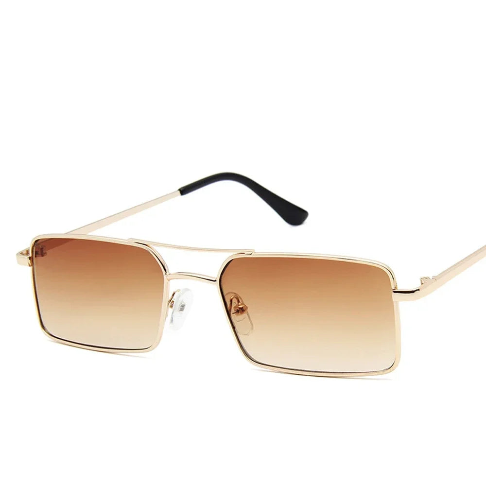 Óculos de Sol Quadrados Pequenos Vintage – Metal, Unissexo, Dupla Ponte