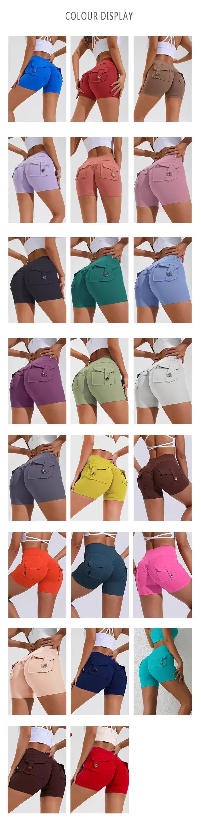 Calções Fitness Femininos com Bolsos – Cintura Alta, Sem Costuras, Corrida