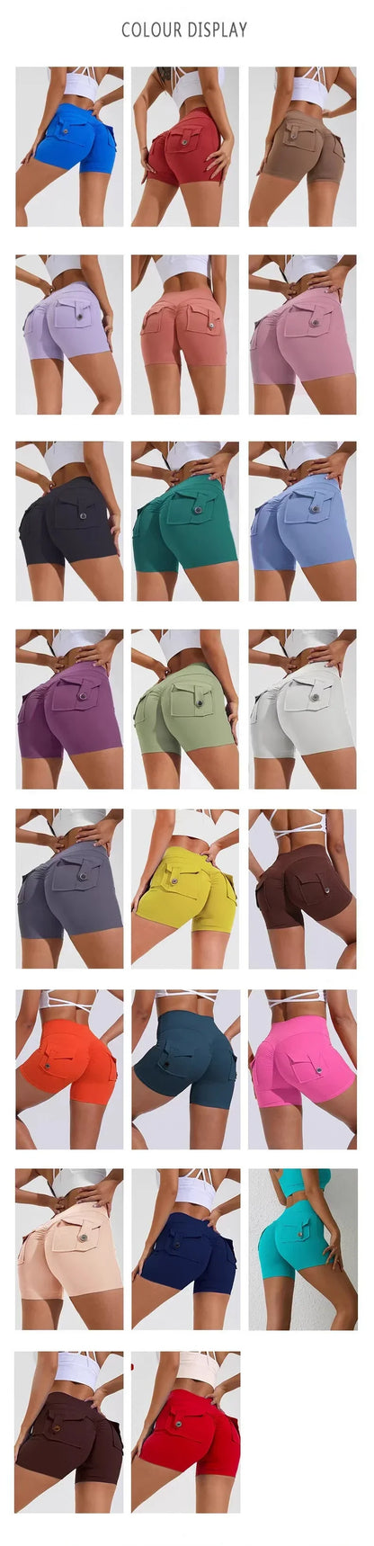 Calções Fitness Femininos com Bolsos – Cintura Alta, Sem Costuras, Corrida
