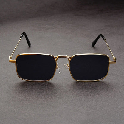 Óculos de Sol Retangulares Vintage em Metal – Unissexo, Luxo, Condução
