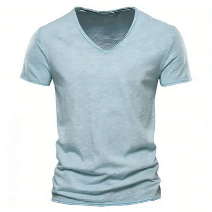 AIOPESON100% Cotton Men T-shirt V-neck Fashion Design Slim Fit Soild T-shirts Male Tops Tees Short Sleeve T Shirt O-neck For Men