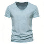 AIOPESON100% Cotton Men T-shirt V-neck Fashion Design Slim Fit Soild T-shirts Male Tops Tees Short Sleeve T Shirt O-neck For Men
