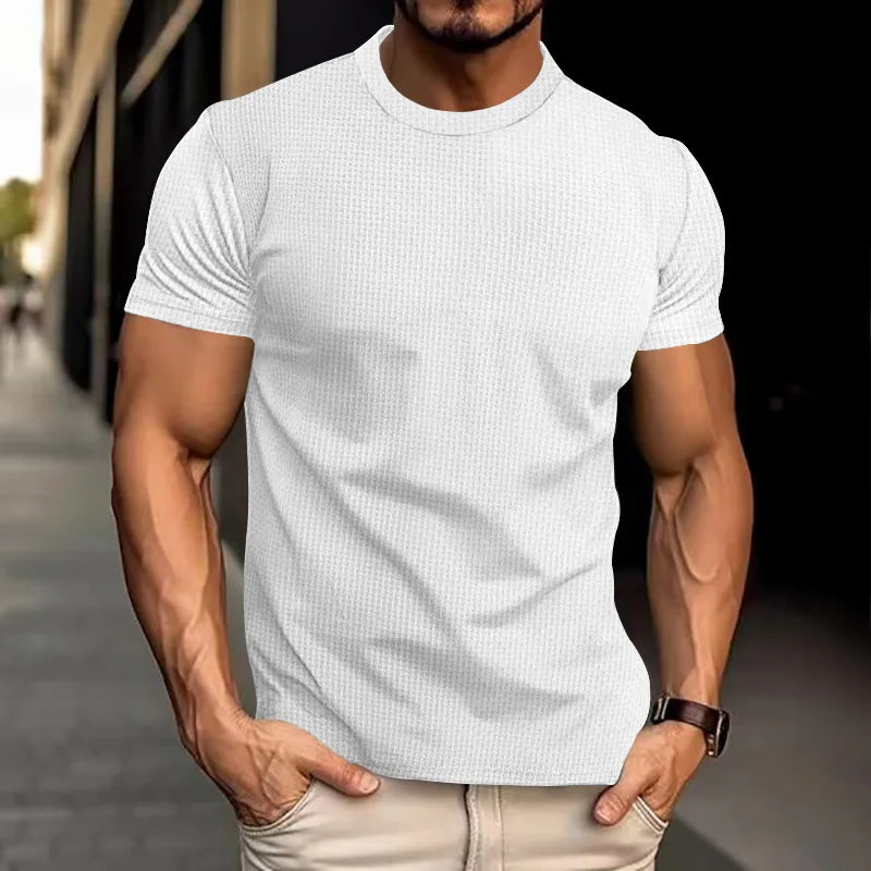 T-shirt Masculina Slim Fit Textura Piqué — Verde Militar, Azul, Branco e Preto