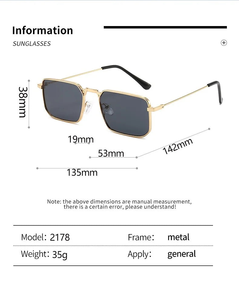 Óculos de Sol Retangulares Vintage em Metal – Unissexo, Luxo, Condução
