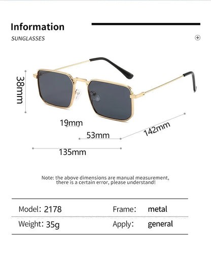 Óculos de Sol Retangulares Vintage em Metal – Unissexo, Luxo, Condução