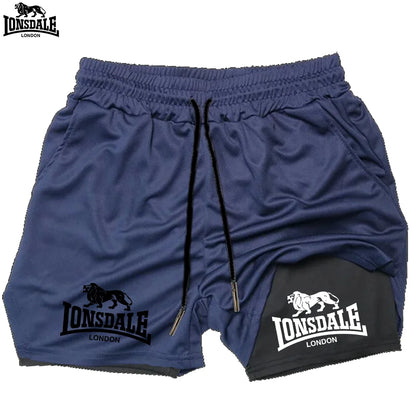 LONSDALE Men's Pattern Printed Fitness Shorts Double Layer 2-in-1 Fast Drying Fitness Outdoor Leisure Training Sports Shorts