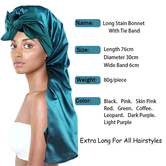 Touca Longa de Cetim Cor Sólida Extra Grande com Fita Longa Touca de Cabelo para Mulheres Negras Tampa de Cuidados Capilares para Todos os Tipos de Cabelo