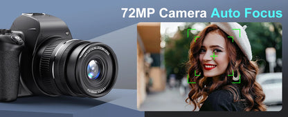 Câmara Digital 4K 72MP – 12x Zoom Ótico, WiFi, Flash, Autofocus, YouTube