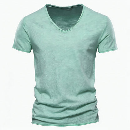 AIOPESON100% Cotton Men T-shirt V-neck Fashion Design Slim Fit Soild T-shirts Male Tops Tees Short Sleeve T Shirt O-neck For Men