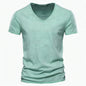 AIOPESON100% Cotton Men T-shirt V-neck Fashion Design Slim Fit Soild T-shirts Male Tops Tees Short Sleeve T Shirt O-neck For Men