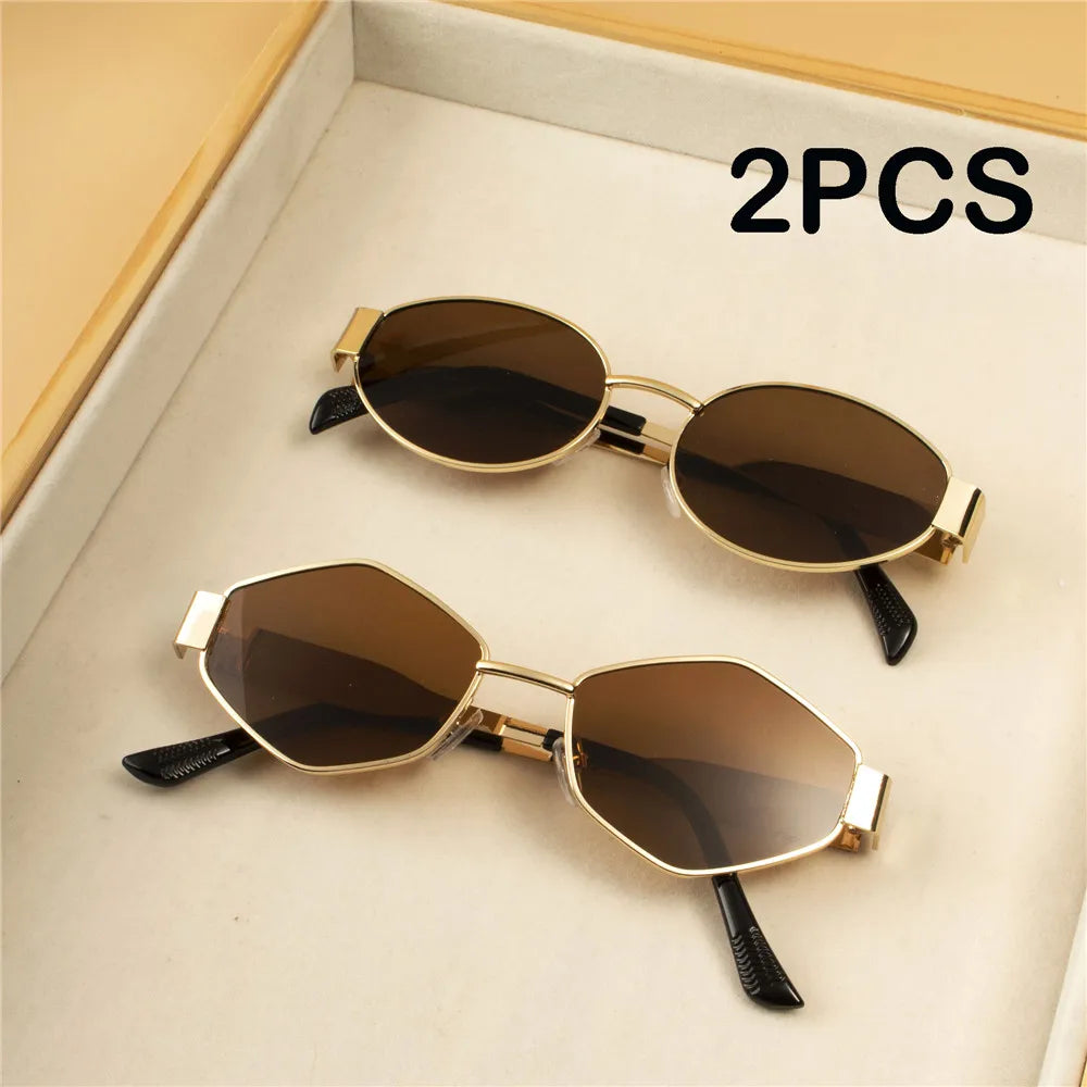Pack 2 Óculos de Sol Redondos Punk Vintage – Armaoção Metal, Femininos