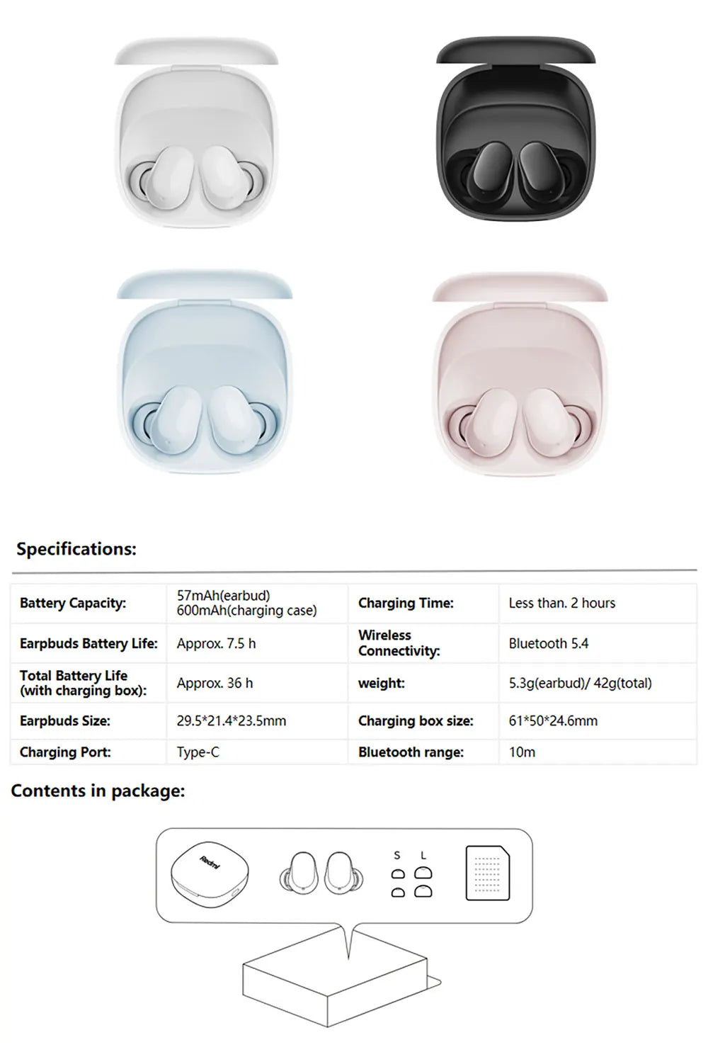 Auriculares Xiaomi Redmi Buds 6 Play – Versão Global, IA, BT 5.4, 10mm
