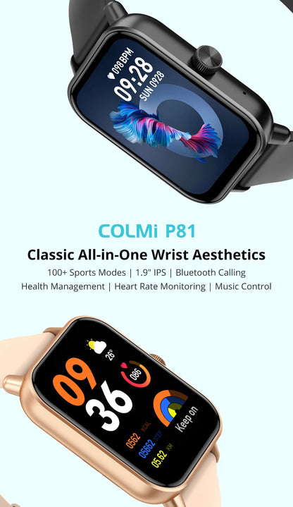 Smartwatch COLMI P81 – Chamadas, Ecrã 1.9", 100+ Desportos, Saúde 24h