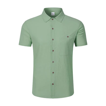 Men's Linen Blend Short Sleeve Button Down Shirt Casual Beach Tops with Chest Pocket Breathable Lightweight Summer Shirts forMen