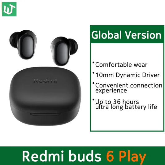 Auriculares Xiaomi Redmi Buds 6 Play – Versão Global, IA, BT 5.4, 10mm