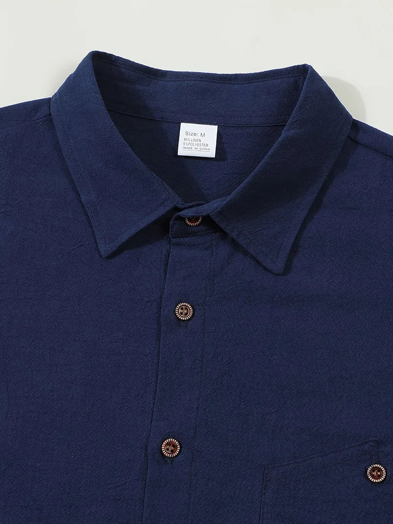 Men's Linen Blend Short Sleeve Button Down Shirt Casual Beach Tops with Chest Pocket Breathable Lightweight Summer Shirts forMen