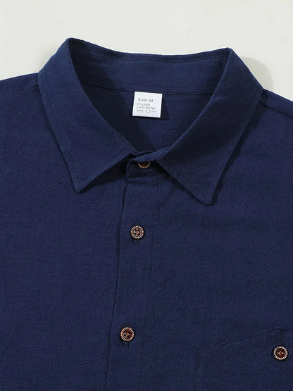 Men's Linen Blend Short Sleeve Button Down Shirt Casual Beach Tops with Chest Pocket Breathable Lightweight Summer Shirts forMen