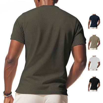 T-shirt Masculina Slim Fit Textura Piqué — Verde Militar, Azul, Branco e Preto