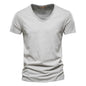 AIOPESON100% Cotton Men T-shirt V-neck Fashion Design Slim Fit Soild T-shirts Male Tops Tees Short Sleeve T Shirt O-neck For Men