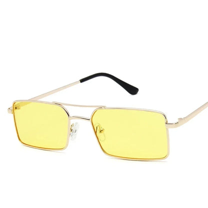 Óculos de Sol Quadrados Pequenos Vintage – Metal, Unissexo, Dupla Ponte