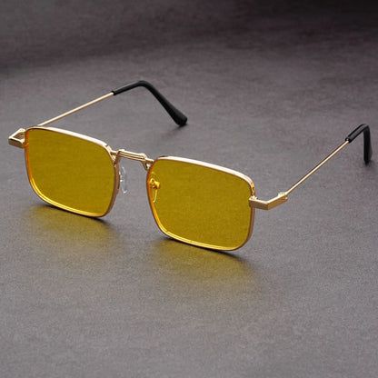 Óculos de Sol Retangulares Vintage em Metal – Unissexo, Luxo, Condução