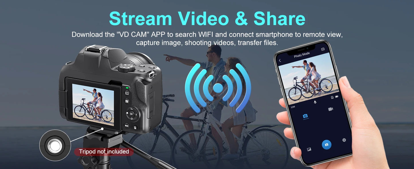Câmara Digital 4K 72MP – 12x Zoom Ótico, WiFi, Flash, Autofocus, YouTube