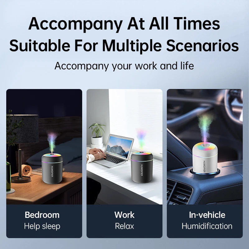 Humidificador Mini USB 180ml com Difusor de Aromas e Luz LED