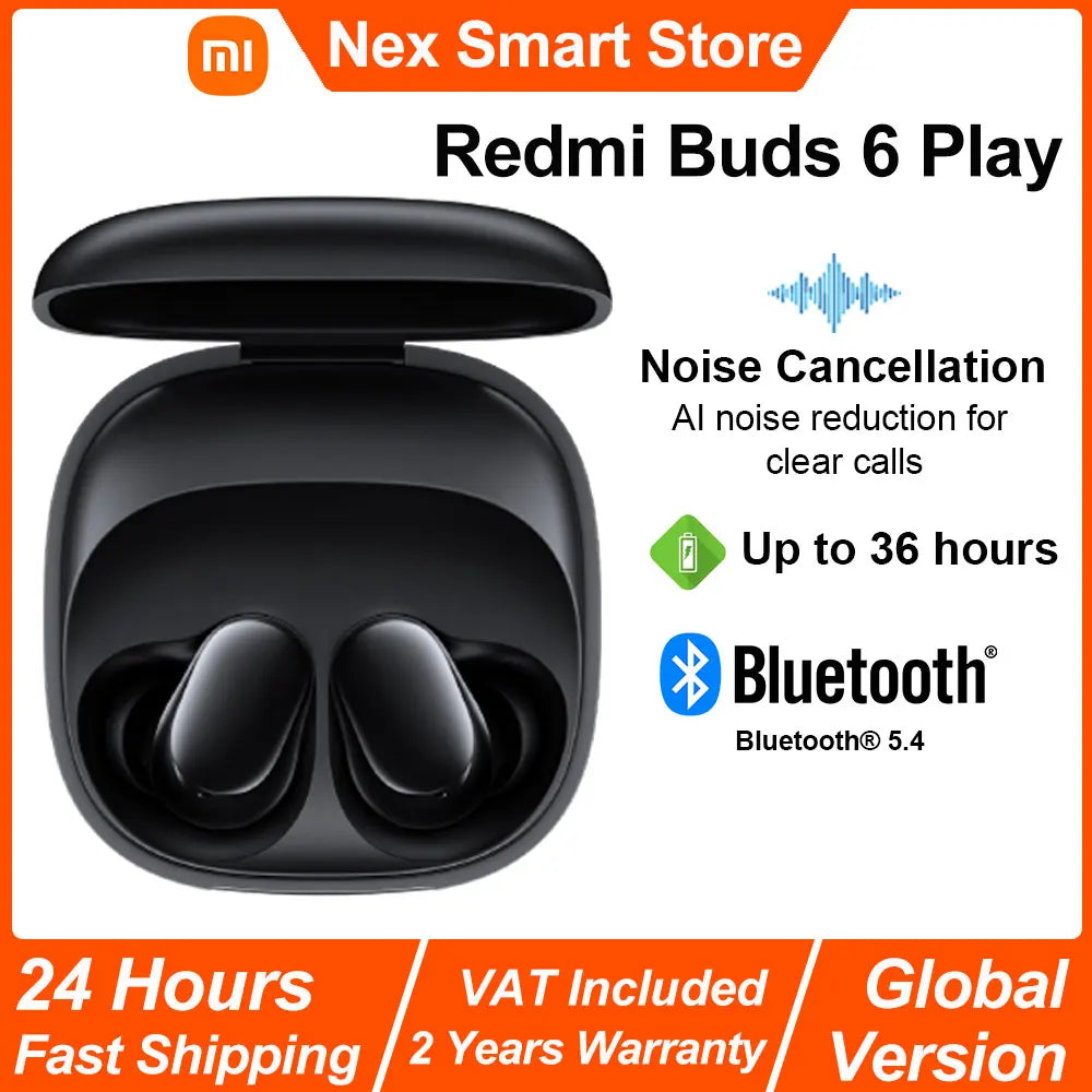 Auriculares Xiaomi Redmi Buds 6 Play – Redução de Ruído IA, Touch, BT 5.4