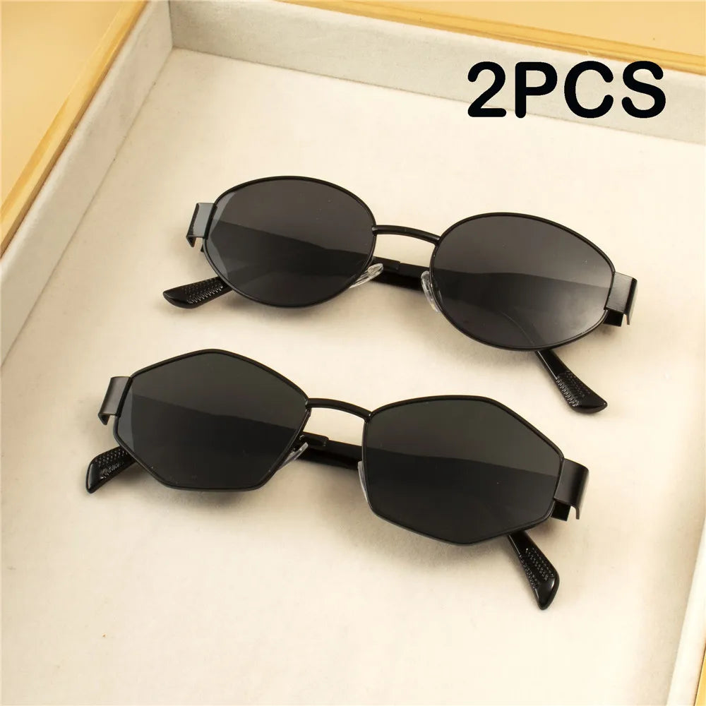 Pack 2 Óculos de Sol Redondos Punk Vintage – Armaoção Metal, Femininos