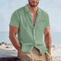 Men's Linen Blend Short Sleeve Button Down Shirt Casual Beach Tops with Chest Pocket Breathable Lightweight Summer Shirts forMen