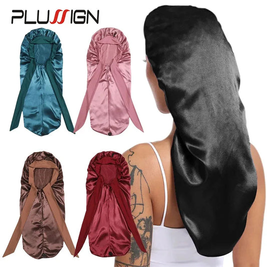 Touca Longa de Cetim Cor Sólida Extra Grande com Fita Longa Touca de Cabelo para Mulheres Negras Tampa de Cuidados Capilares para Todos os Tipos de Cabelo