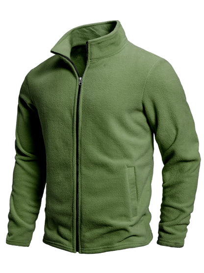 Men's spring and autumn solid color fleece warm top, warm and comfortable zippered cardigan for men's outdoor leisure