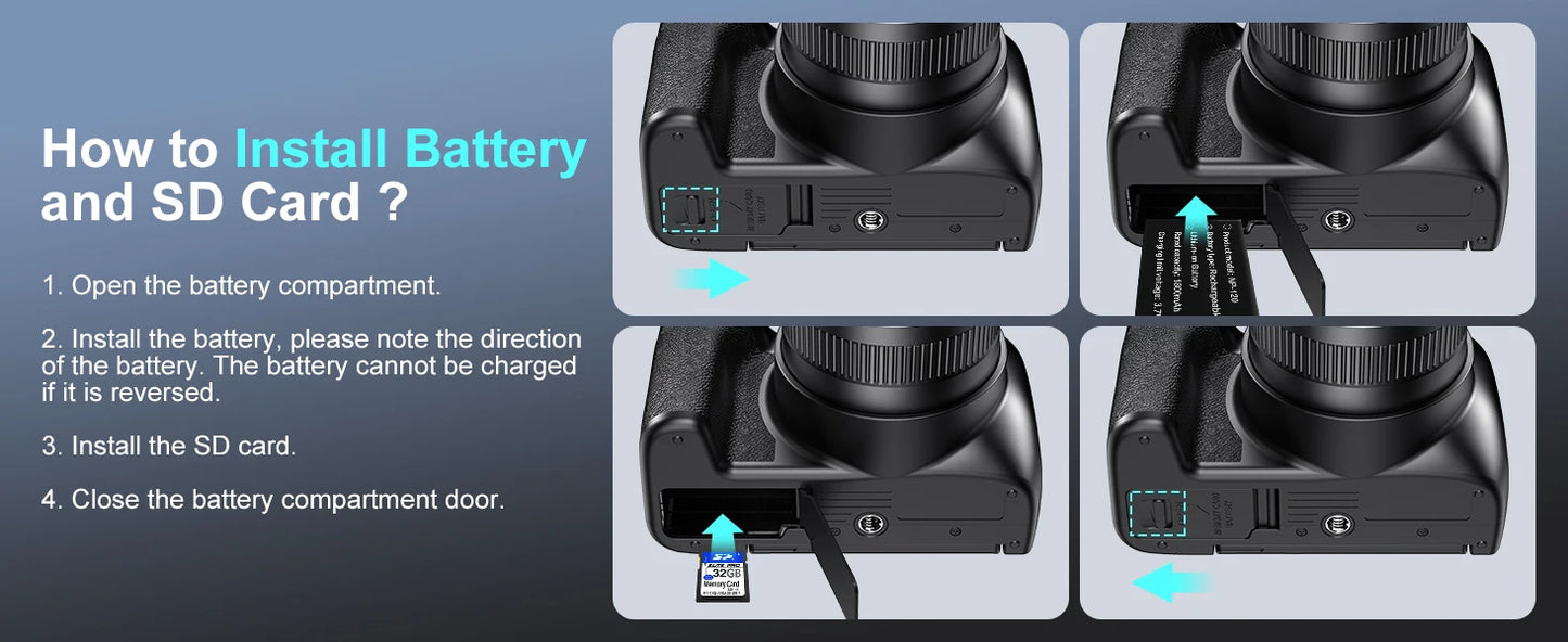 Câmara Digital 4K 72MP – 12x Zoom Ótico, WiFi, Flash, Autofocus, YouTube