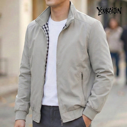 Korean Spring Autumn Casual Solid Fashion Slim Bomber Jacket Men Overcoat Stand Collar Jackets Men's Jacket S-6XL Top