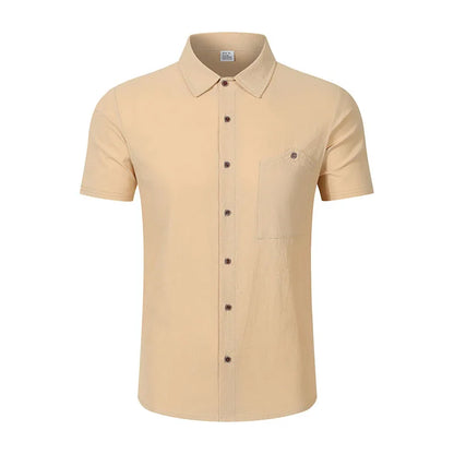 Men's Linen Blend Short Sleeve Button Down Shirt Casual Beach Tops with Chest Pocket Breathable Lightweight Summer Shirts forMen