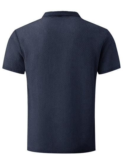 T-shirt Masculina Slim Fit Textura Piqué — Verde Militar, Azul, Branco e Preto
