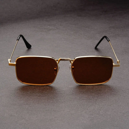 Óculos de Sol Retangulares Vintage em Metal – Unissexo, Luxo, Condução