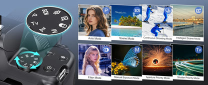 Câmara Digital 4K 72MP – 12x Zoom Ótico, WiFi, Flash, Autofocus, YouTube