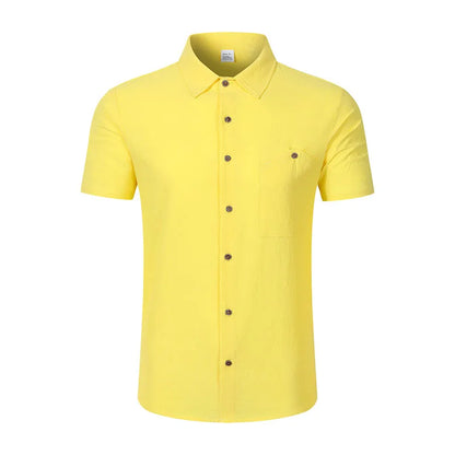 Men's Linen Blend Short Sleeve Button Down Shirt Casual Beach Tops with Chest Pocket Breathable Lightweight Summer Shirts forMen