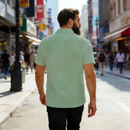 Men's Linen Blend Short Sleeve Button Down Shirt Casual Beach Tops with Chest Pocket Breathable Lightweight Summer Shirts forMen