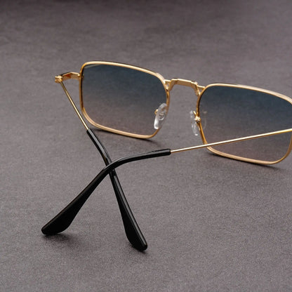 Óculos de Sol Retangulares Vintage em Metal – Unissexo, Luxo, Condução